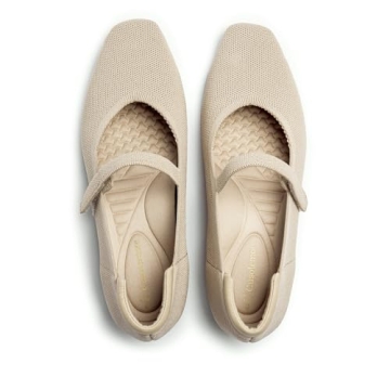 Cusolemore Mary Jane Flat Shoes for Women with Arch Support and Concealed Low Wedge Heel, Nude Flats for Women,Square Toe Ballet Flats, Comfortable Dress Shoe with Adjustable Straps Size 9