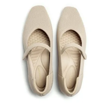 Cusolemore Mary Jane Flat Shoes for Women with Arch Support and Concealed Low Wedge Heel, Nude Flats for Women,Square Toe Ballet Flats, Comfortable Dress Shoe with Adjustable Straps Size 9