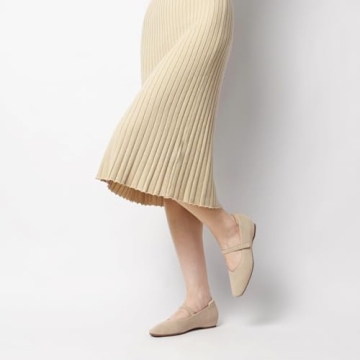 Cusolemore Mary Jane Flat Shoes for Women with Arch Support and Concealed Low Wedge Heel, Nude Flats for Women,Square Toe Ballet Flats, Comfortable Dress Shoe with Adjustable Straps Size 9