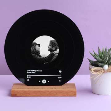 bonibom Personalized Vinyl Record with Photo - Custom Acrylic Song Plaque - Unique Gifts for Anniversary, Wedding, Birthday, Valentine’s Day - Decorative Music Home Decor for Couples PLQ0028 (Black)