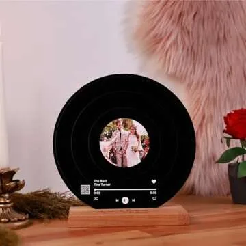 bonibom Personalized Vinyl Record with Photo - Custom Acrylic Song Plaque - Unique Gifts for Anniversary, Wedding, Birthday, Valentine’s Day - Decorative Music Home Decor for Couples PLQ0028 (Black)