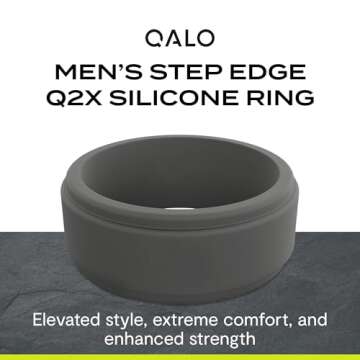 QALO Men's Silicone Ring, Charcoal (Size 10) - Step Edge Q2X - Mens Wedding Bands - Breathable & Dur...