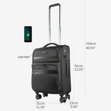 KROSER Softside Expandable Carry On Luggage with Spinner Wheels & Built-in TSA Lock, Durable Suitcas...