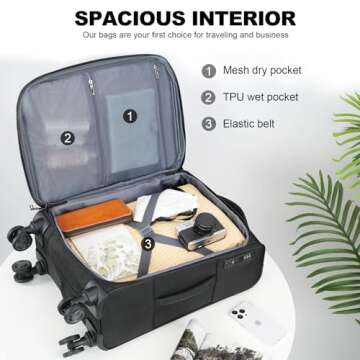 KROSER Expandable Carry-On Luggage with USB Port