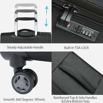 KROSER Expandable Carry-On Luggage with USB Port