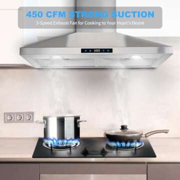 Tieasy Range Hood 30 inch, Wall Mount Stove Hood in Stainless Steel with 3 Suction Speeds, Ducted/Du...