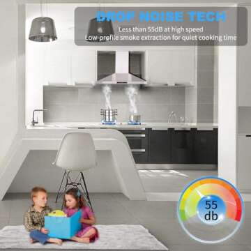 Tieasy Range Hood 30 inch, Wall Mount Stove Hood in Stainless Steel with 3 Suction Speeds, Ducted/Ductless Convertible Duct, 5-Layer Aluminum Filters, Touch Control, 2 LED Lights Vent Hood