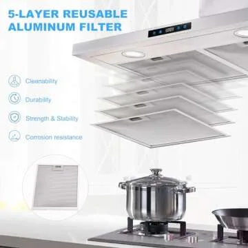 Tieasy Range Hood 30 inch, Wall Mount Stove Hood in Stainless Steel with 3 Suction Speeds, Ducted/Ductless Convertible Duct, 5-Layer Aluminum Filters, Touch Control, 2 LED Lights Vent Hood