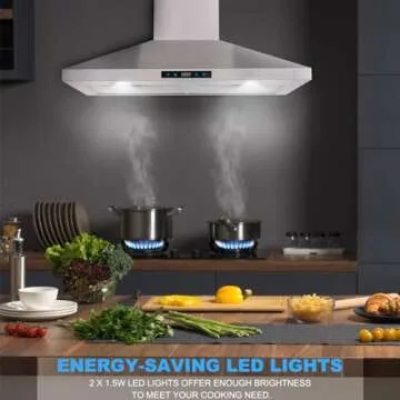 Tieasy Range Hood 30 inch, Wall Mount Stove Hood in Stainless Steel with 3 Suction Speeds, Ducted/Ductless Convertible Duct, 5-Layer Aluminum Filters, Touch Control, 2 LED Lights Vent Hood