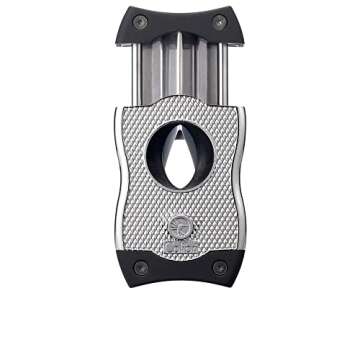 Colibri Premium SV-Cut 2 in 1 Cigar Cutter - Ergonomic Stainless Steel V-Cut and Straight Cut Style Spring-Loaded Blade, Ideal for up to 60+ Ring Gauge - Gift for Cigar Enthusiasts (Black)