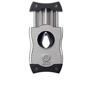 Colibri Premium SV-Cut 2 in 1 Cigar Cutter - Ergonomic Stainless Steel V-Cut and Straight Cut Style Spring-Loaded Blade, Ideal for up to 60+ Ring Gauge - Gift for Cigar Enthusiasts (Black)