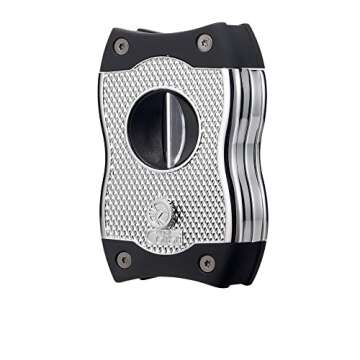 Colibri Premium SV-Cut 2 in 1 Cigar Cutter - Ergonomic Stainless Steel V-Cut and Straight Cut Style Spring-Loaded Blade, Ideal for up to 60+ Ring Gauge - Gift for Cigar Enthusiasts (Black)