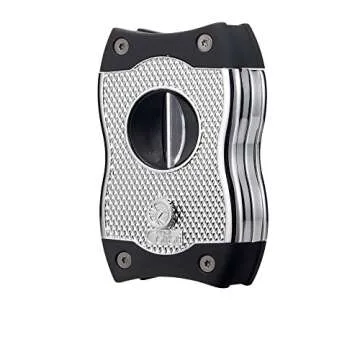 Colibri Premium SV-Cut 2 in 1 Cigar Cutter - Ergonomic Stainless Steel V-Cut and Straight Cut Style Spring-Loaded Blade, Ideal for up to 60+ Ring Gauge - Gift for Cigar Enthusiasts (Black)