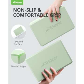 Trideer Yoga Block, Soft Non-Slip Surface Premium Foam Blocks, Supportive, Lightweight, Odorless, Yoga Accessories for Pilates Meditation General Fitness Stretching Toning (Mint Green-2 Pack)