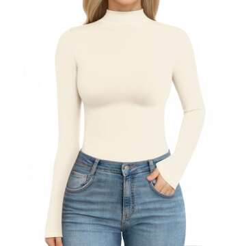 MANGOPOP Long Sleeve Bodysuit Mock Turtleneck for Women Thong Body Suits Cotton Tight Going Out Tops...