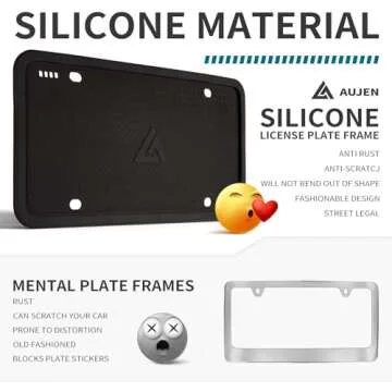 Aujen Universal Silicone License Plate Frame - Rust-Proof & Rattle-Proof Design