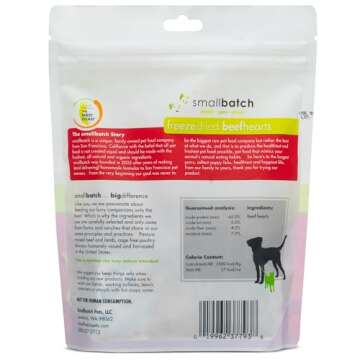 smallbatch Pets Premium Freeze-Dried Beef Heart Treats for Dogs and Cats, 3.5 oz, Made and Sourced i...