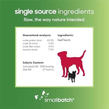 smallbatch Pets Premium Freeze-Dried Beef Heart Treats for Dogs and Cats, 3.5 oz, Made and Sourced in The USA, Single Ingredient, Humanely Raise Meat, No Preservatives or Anything Artificial Ever
