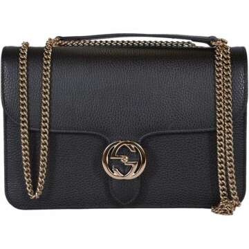 Gucci Women's Black Leather Interlocking GG Crossbody Purse Handbag - Chic Style