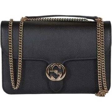 Gucci Women's Black Leather Interlocking GG Crossbody Purse Handbag - Chic Style