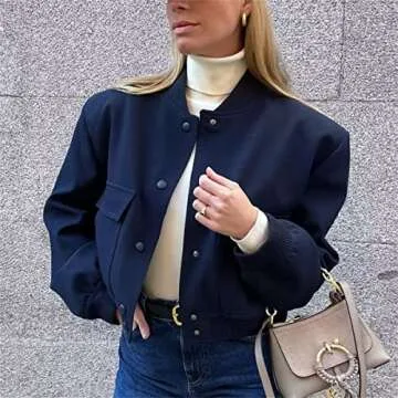 Stylish KEOMUD Women's Cropped Bomber Jacket - Fashion Outerwear