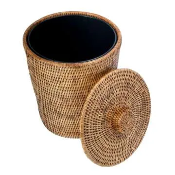 Stylish KOUBOO La Jolla Rattan Waste Basket With Lid