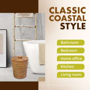 Stylish KOUBOO La Jolla Rattan Waste Basket With Lid