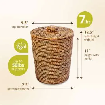 Stylish KOUBOO La Jolla Rattan Waste Basket With Lid