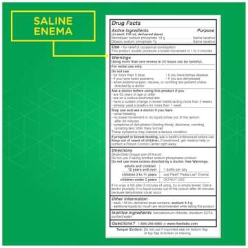 Fleet Laxatives, Saline Enema for Adult Constipation Relief, Prefilled Enema Kit for Fast Acting Con...
