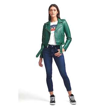 Levi's Women's Faux Leather Belted Motorcycle Jacket (Standard and Plus Sizes), Forest Biome, Small