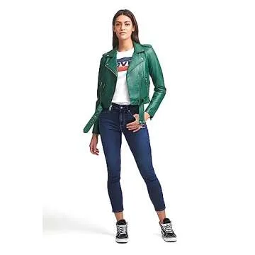 Levi's Women's Faux Leather Belted Motorcycle Jacket (Standard and Plus Sizes), Forest Biome, Small