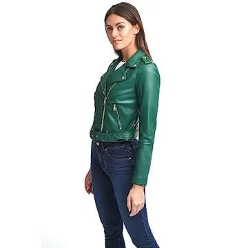 Levi's Women's Faux Leather Belted Motorcycle Jacket (Standard and Plus Sizes), Forest Biome, Small