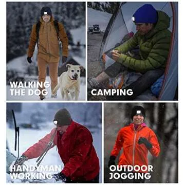 CENSGO Unisex Hat with Light, USB Rechargeable LED Headlamp Beanie, Gifts for Dad Father Men Husband Warm Knitted Cap Black