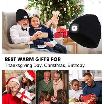CENSGO Unisex Hat with Light, USB Rechargeable LED Headlamp Beanie, Gifts for Dad Father Men Husband Warm Knitted Cap Black