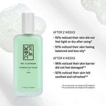 FACETORY Urban Calm Purifying Gel Facial Cleanser - Hydrating Face Wash with Fermented Pear & Capryloyl Salicylic Acid LHA - Gentle Exfoliating Foam Cleansing Gel for All Skin Types