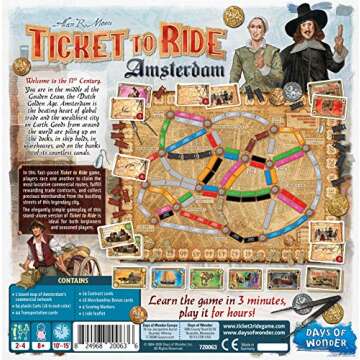 Ticket to Ride Amsterdam Board Game - Train Route-Building Strategy Game, Fun Family Game for Kids & Adults, Ages 8+, 2-4 Players, 10-15 Minute Playtime, Made by Days of Wonder
