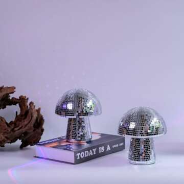 Mushroom Disco Ball 2 Pack, Silver Disco Ball Decorations, Mushroom Party Decorations for Home, Room, Stage, School, Festivals, Plastic Retro-Reflective Disco Ball Mushroom Light (5.5 X4.7 in)
