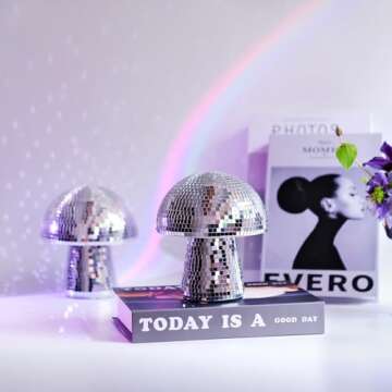 Mushroom Disco Ball 2 Pack, Silver Disco Ball Decorations, Mushroom Party Decorations for Home, Room, Stage, School, Festivals, Plastic Retro-Reflective Disco Ball Mushroom Light (5.5 X4.7 in)