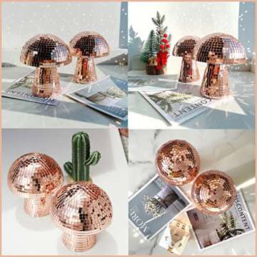 Mushroom Disco Ball 2 Pack, Silver Disco Ball Decorations, Mushroom Party Decorations for Home, Room, Stage, School, Festivals, Plastic Retro-Reflective Disco Ball Mushroom Light (5.5 X4.7 in)