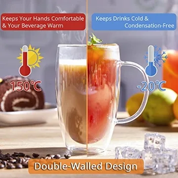 Bivvclaz Double Wall Glass Coffee Mugs Set of 2 for Elegant Sipping