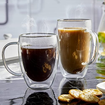 Bivvclaz Double Wall Glass Coffee Mugs Set of 2 for Elegant Sipping