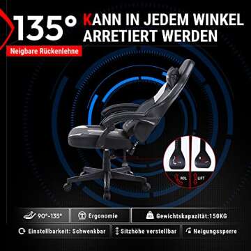 Dowinx Gaming Chair with Pocket Spring Cushion, Ergonomic Computer Chair High Back, Reclining Game Chair Pu Leather 350LBS, White