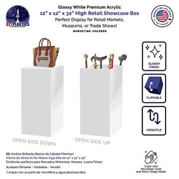 White Platform Display Box 12" x 12" x 32" No Lid Art Sculpture Pedestal Collectible Cube Cover Trop...