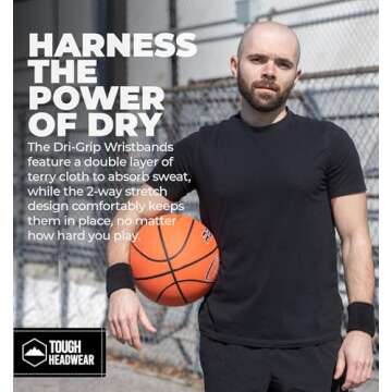 Tough Headwear Sports Wristbands - Arm Bands, Wrist Sweat Bands - One Size - Black - Cotton Blend - ...