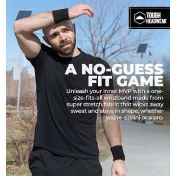 Tough Headwear Sports Wristbands - Arm Bands, Wrist Sweat Bands - One Size - Black - Cotton Blend - Unisex - For Athletes
