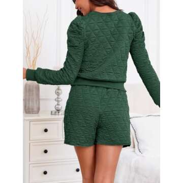 Fisoew Women's 2 Piece Lounge Wear Set Long Sleeve Argyle Sweatshirts and Wrap Skorts Casual Sets Army Green