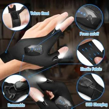 Hinshark Fathers Gifts for Men, LED Flashlight Gloves Rechargeable, Dad Gifts for Fathers Day, Birthday Gifts for Dad Husband Grandpa Boyfriend, Unique Camping Fishing Gifts Cool Gadgets Tools