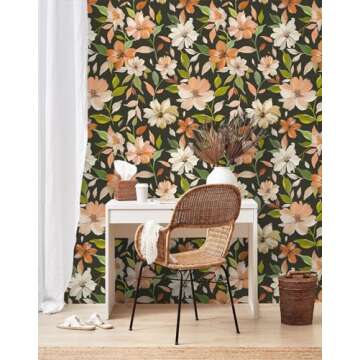 HAOKHOME Vintage Wallpaper Peel and Stick Floral Removable Boho Wall Paper for Bathroom Textured Contact Paper 17.7in x 9.8ft