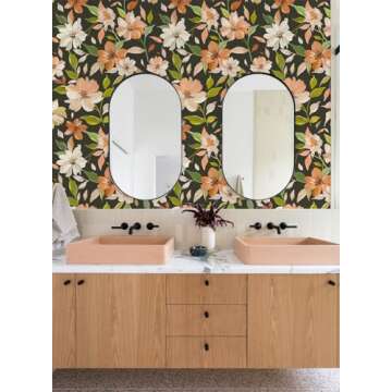 HAOKHOME Vintage Wallpaper Peel and Stick Floral Removable Boho Wall Paper for Bathroom Textured Contact Paper 17.7in x 9.8ft