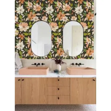 HAOKHOME Vintage Wallpaper Peel and Stick Floral Removable Boho Wall Paper for Bathroom Textured Contact Paper 17.7in x 9.8ft